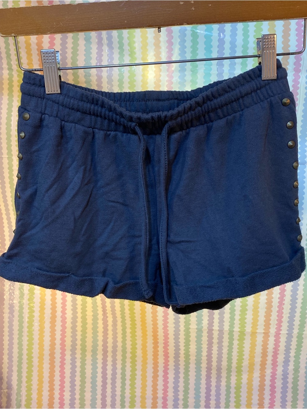 True Craft Navy Drawstring Athletic Women's Shorts with Side Studs